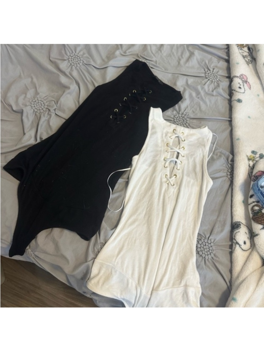 Guess Black Lace-Up Sleeveless Bodysuit